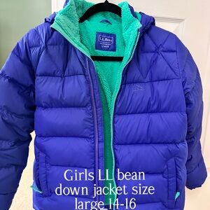 Girls L.L. Bean Purple Puffer Jacket with Green Lining size L 14-16